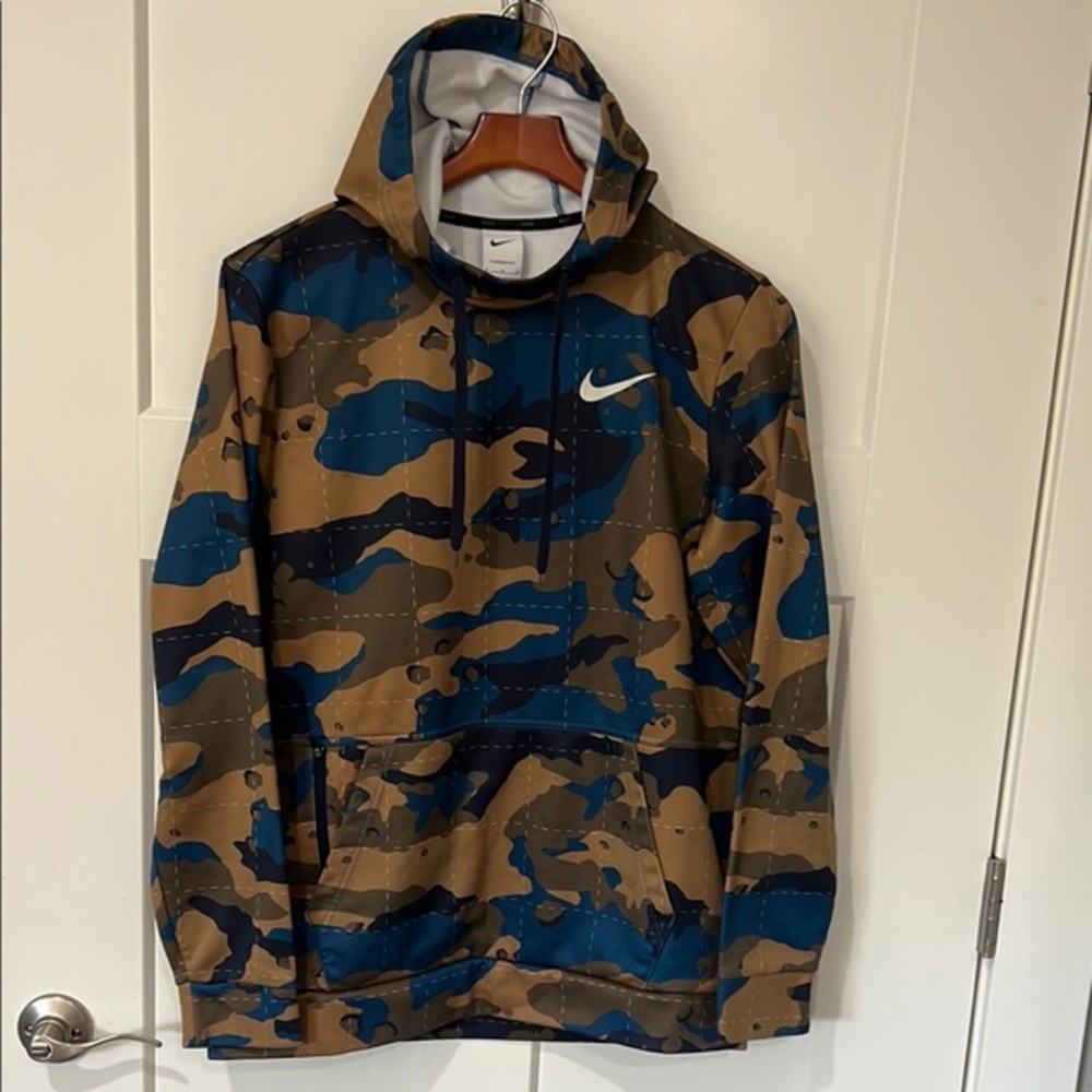Nike Brown and Blue Camo Pullover Hoodie
